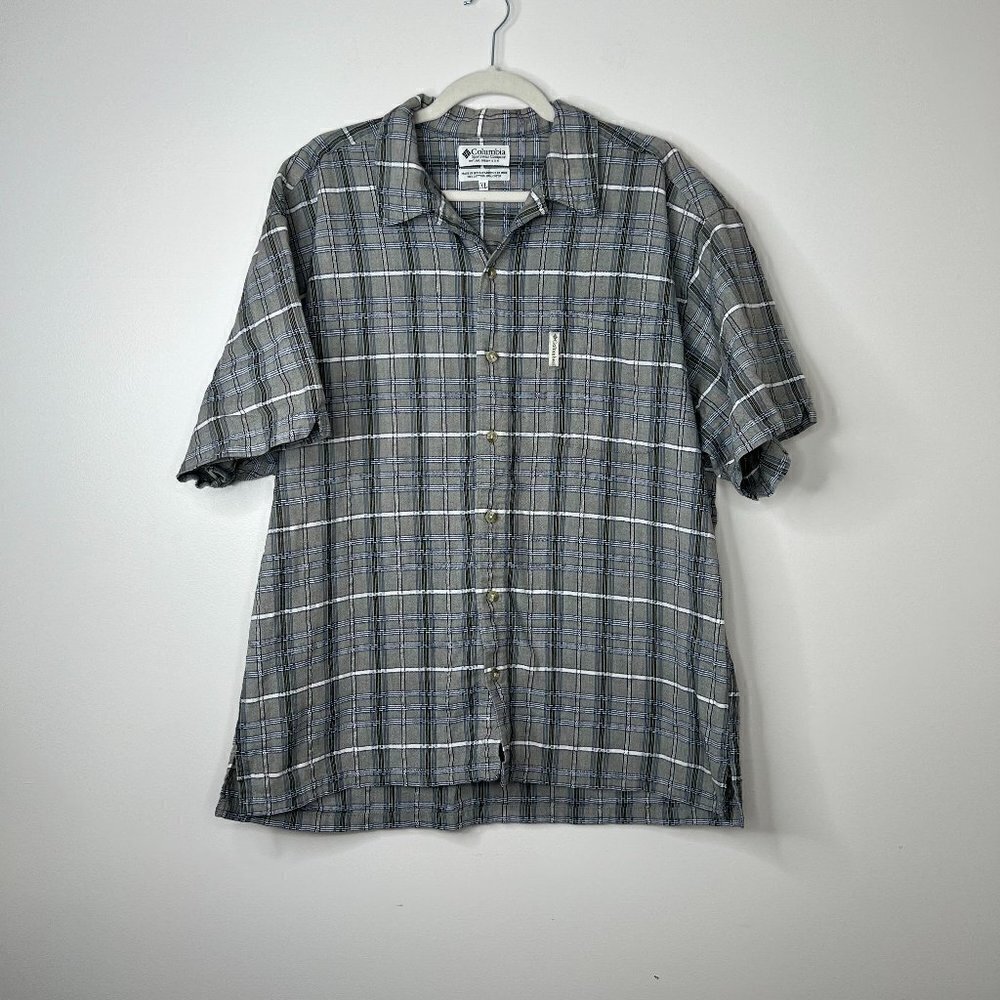 Mens Columbia Plaid 100% Cotton Short Sleeve Button Down, Gorpcore Outdoor Shirt